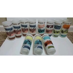 LOT OF 11 Autos cars Frosted Glasses Tumblers Vintage Highball MCM 60s Packard